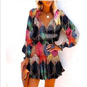 Multicolored leopard mini dress size medium